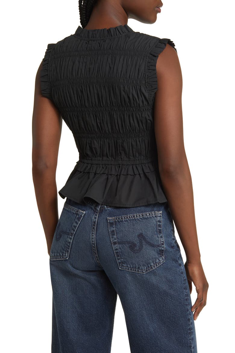 Martine Smocked Ruffle Crop Top, Alternate, color, BLACK