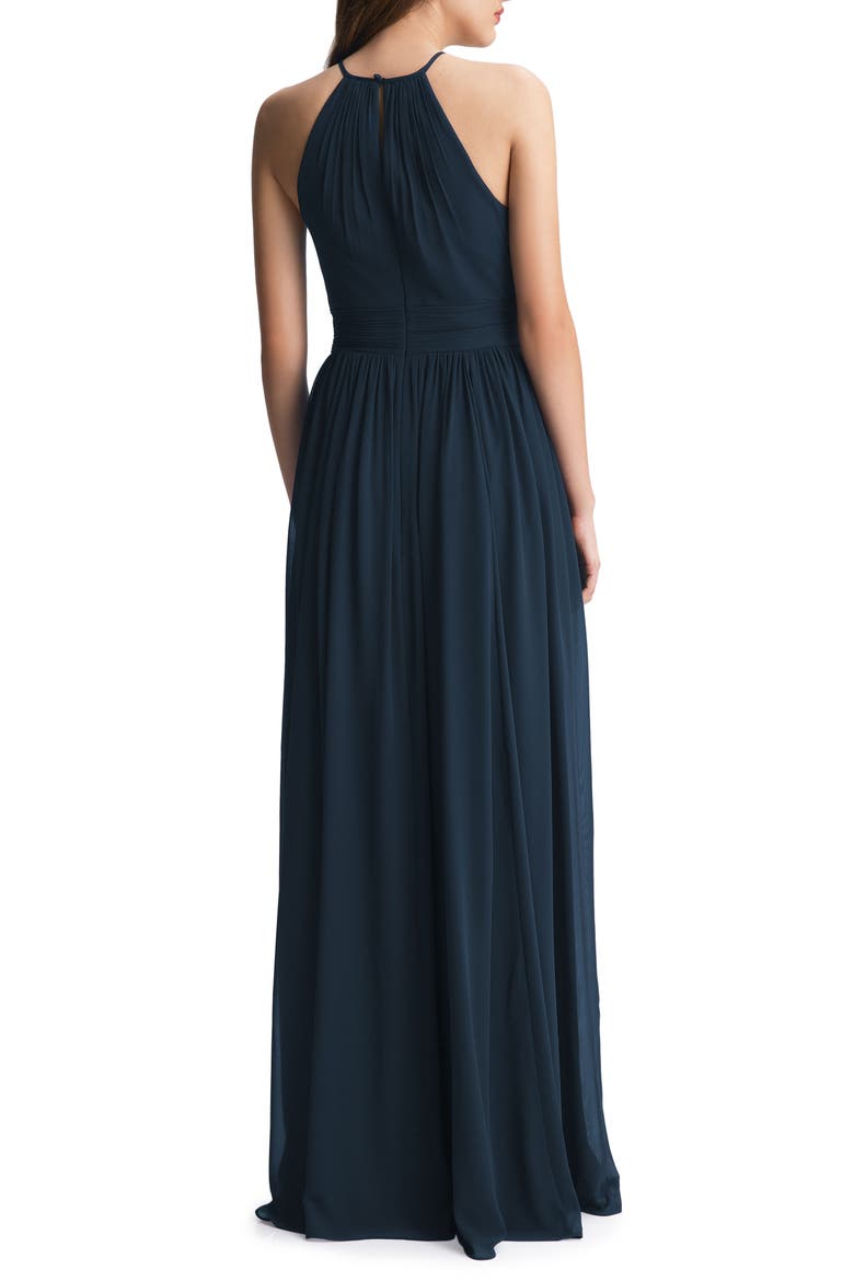 Keyhole Neck Chiffon A-Line Gown, Alternate, color, NAVY