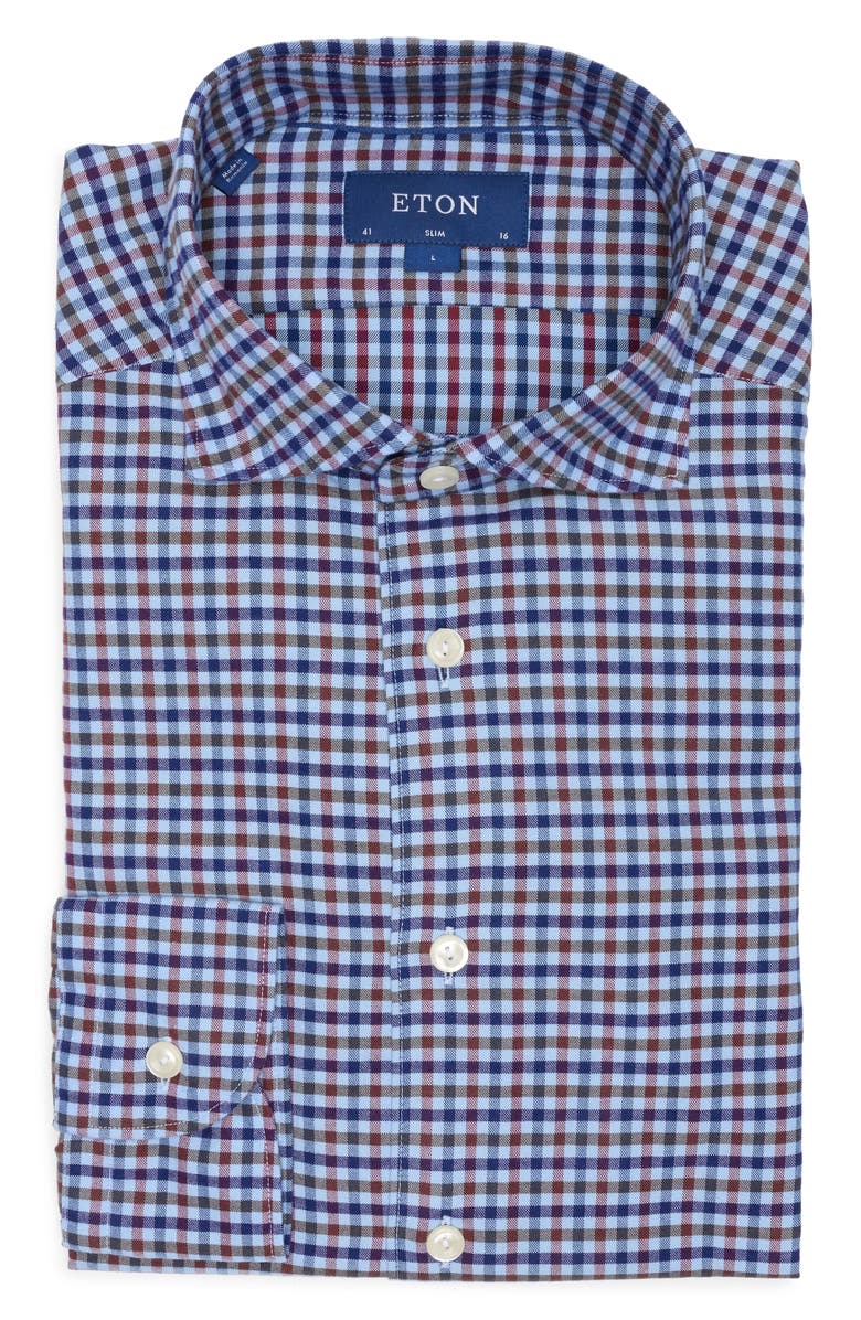 Eton Slim FIt Check Cotton & Lyocell Dress Shirt, Alternate, color, 