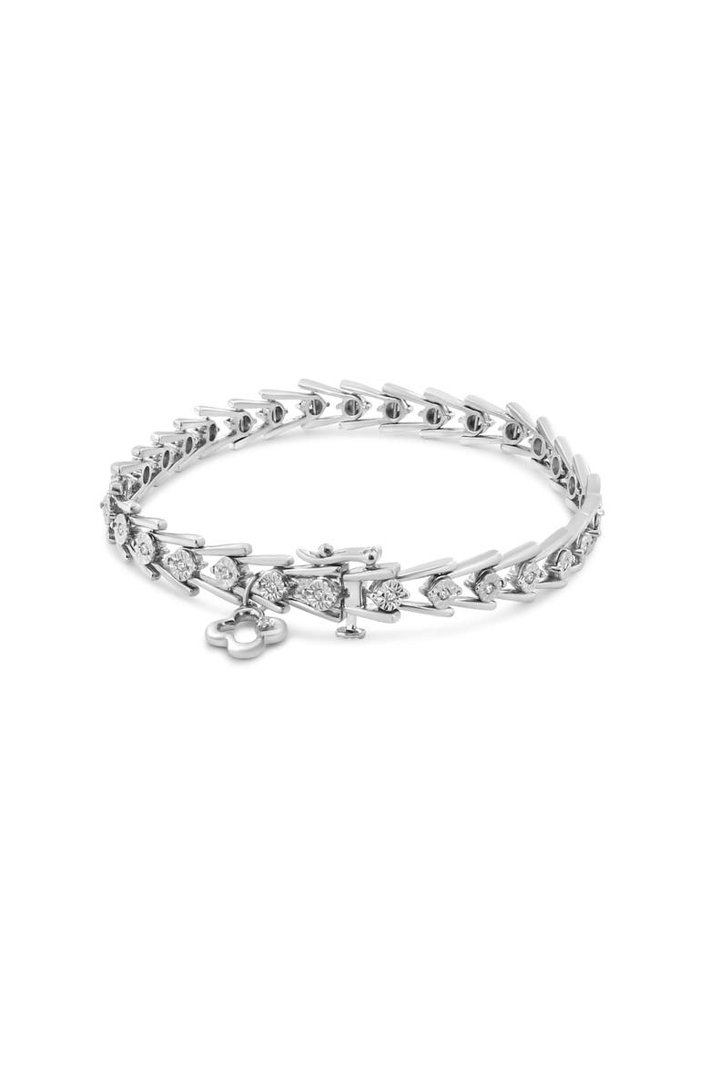 .925 Sterling Silver 1/2 Cttw Diamond Miracle-Set Double Swoosh Milgrain Style Tennis Bracelet, Alternate, color, Silver