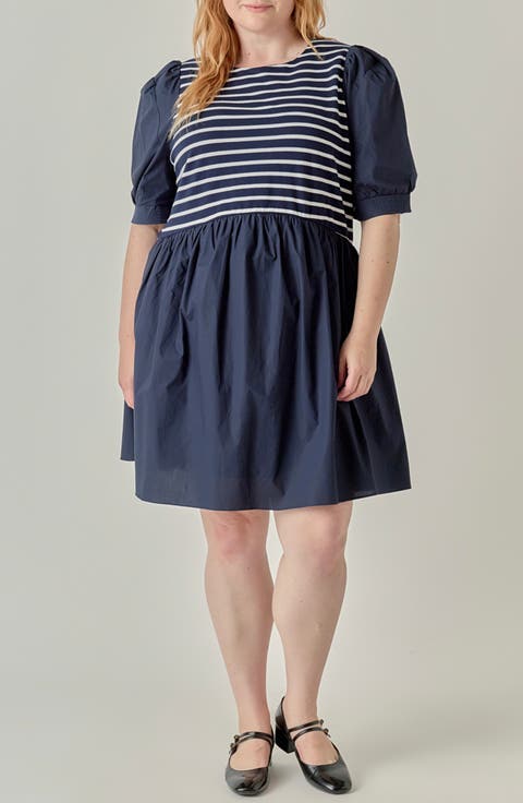 Striped High-Low Knit Combo Dress