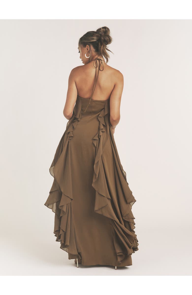 Six Stories Whitney Ruffle Halter Neck Maxi Dress, Alternate, color, Olive