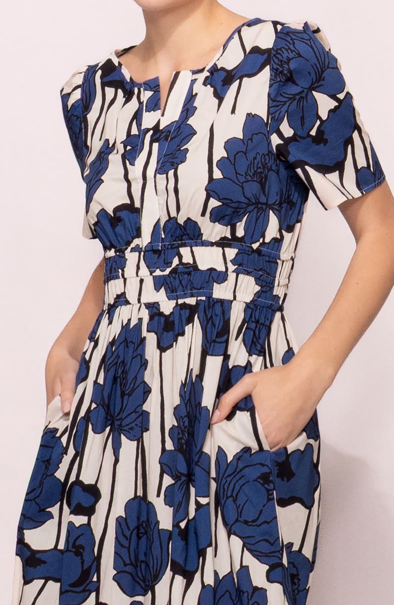 MELLODAY Printed Poplin Maxi Dress, Alternate, color, Ivory Navy