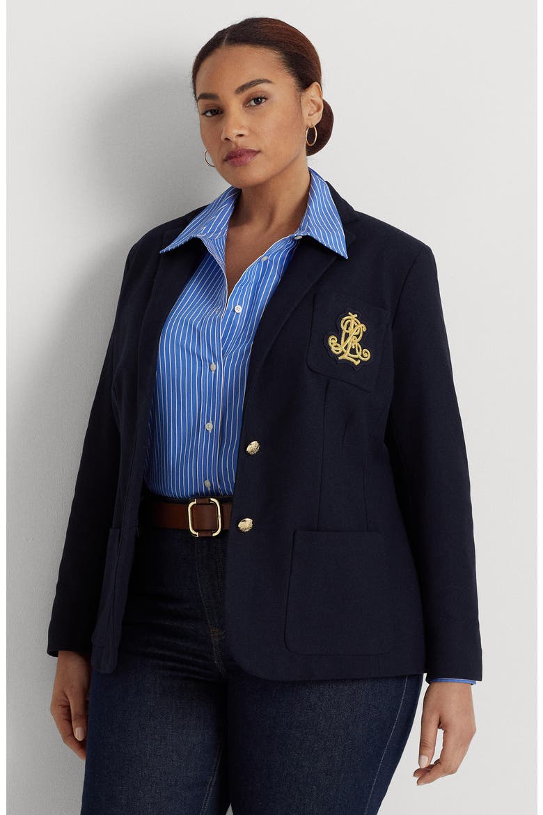 Monogram Stretch Cotton Blazer, Alternate, color, LAUREN NAVY