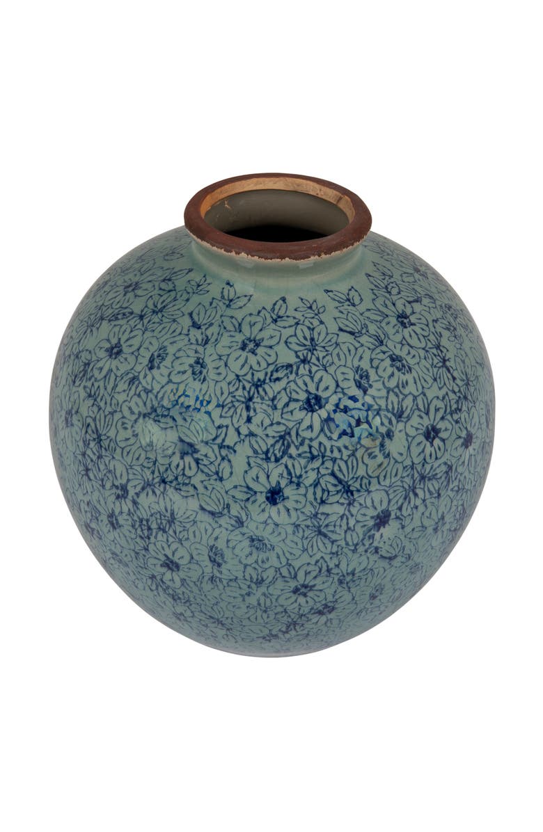 Storied Home Terra-cotta Vase with Transferware Pattern, Main, color, Blue