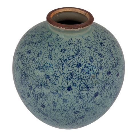 Terra-cotta Vase with Transferware Pattern