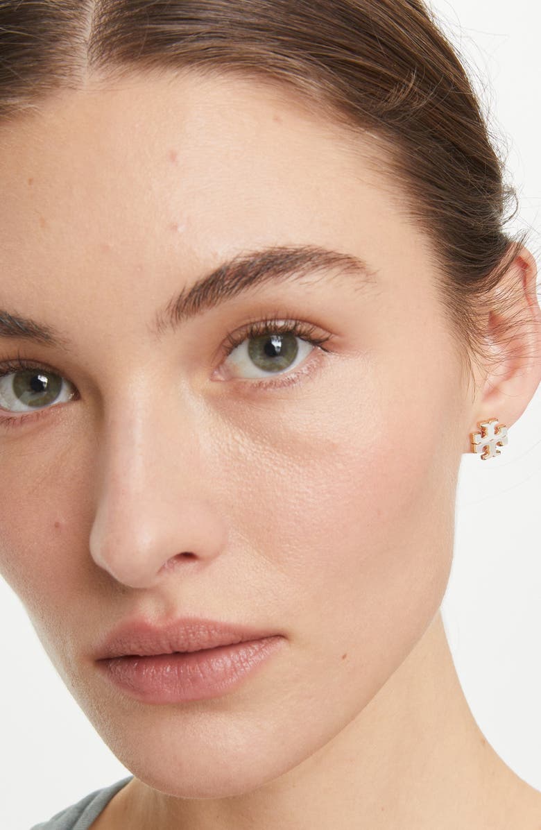 Tory Burch Moondance Mother of Pearl Stud Earrings, Alternate, color, Tory Gold / Mother Of Pearl