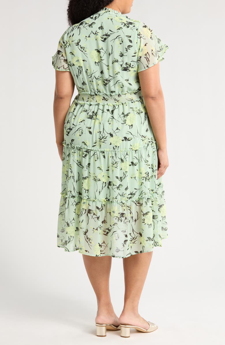Melrose and Market Tiered Midi Dress, Alternate, color, Green Celadon Prim Bloom