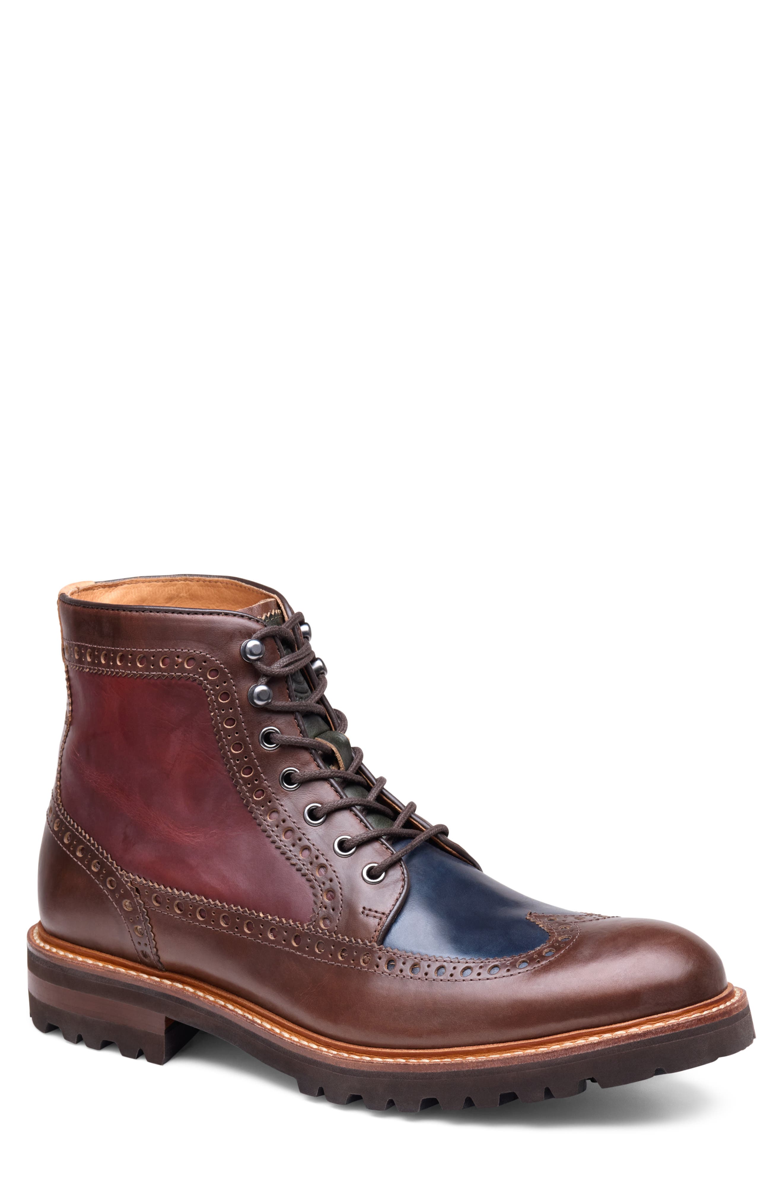 Kingsbury Wingtip Leather Boot, Main, color, TAN/ NAVY/ RED AMERICAN GRAIN