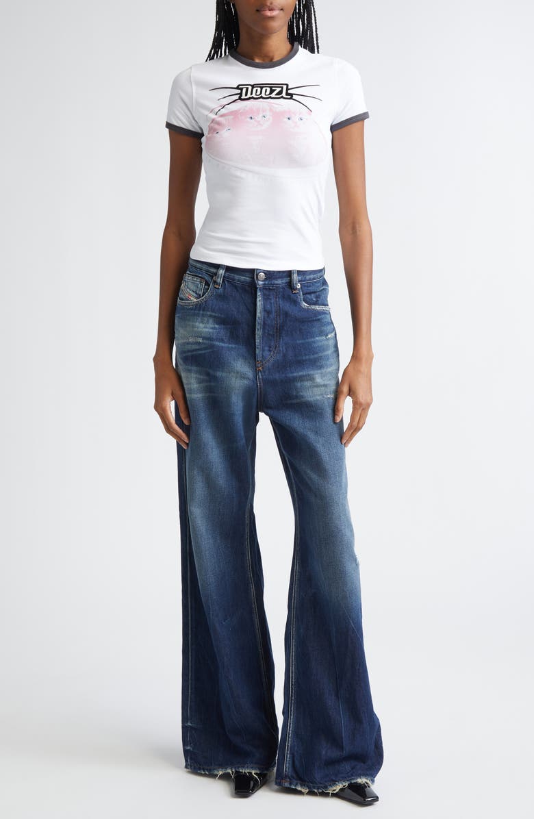 DIESEL<sup>®</sup> Cat Graphic Ringer T-Shirt, Alternate, color, White