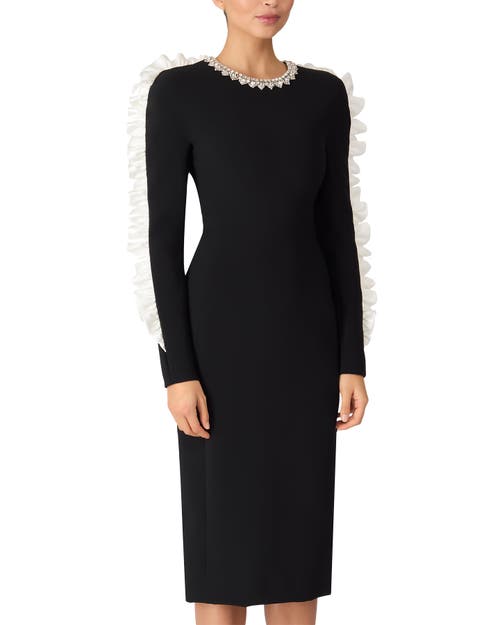 Jenny Packham Cora Beaded Long Sleeve Dress In Black
