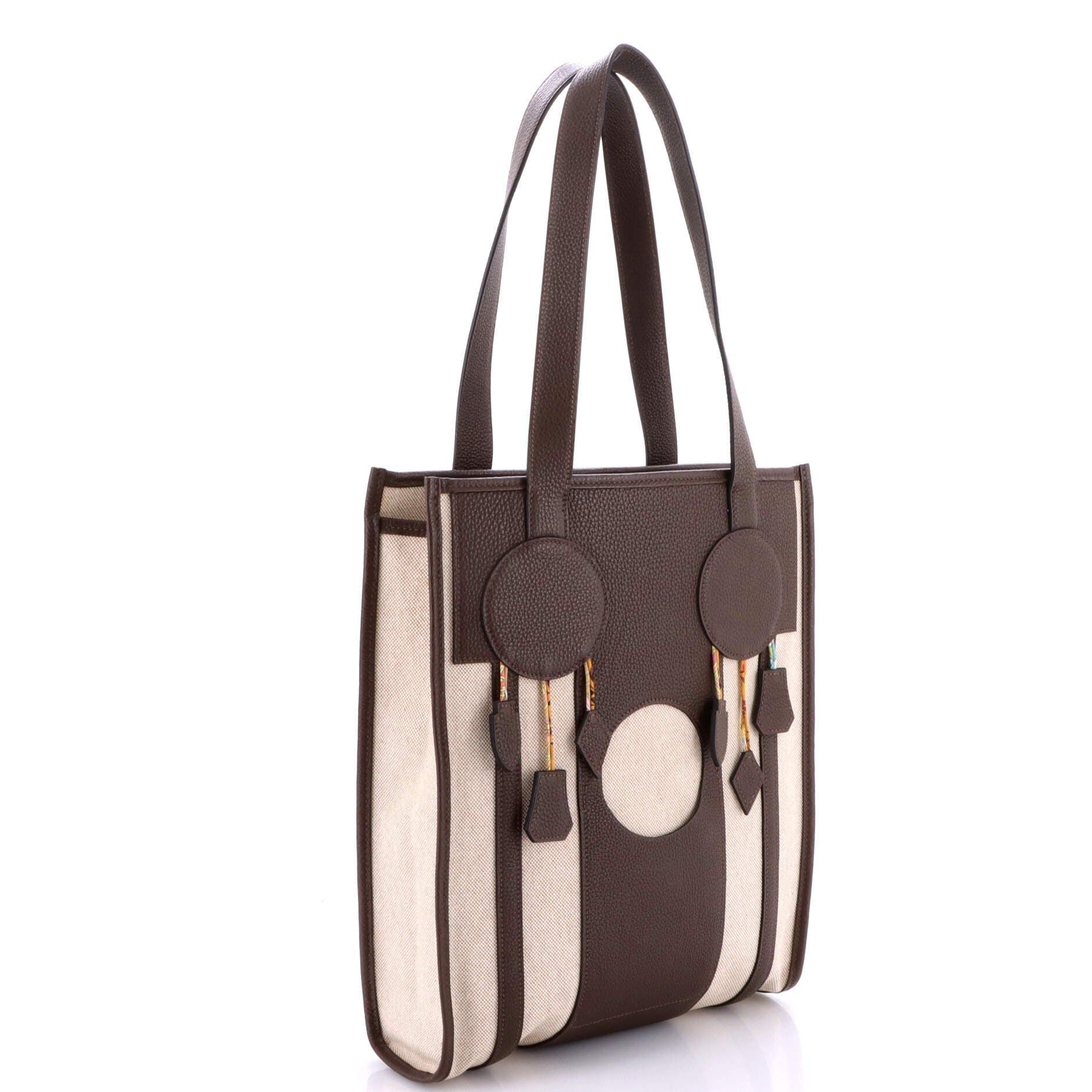 Pre-Owned Hermes Petit H Dream Catcher Tote Toile and Leather, Alternate, color, Ecru