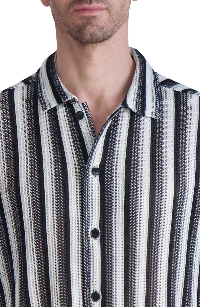 KARL LAGERFELD PARIS Stripe Knit Short Sleeve Button-Up Shirt, Alternate, color, 
