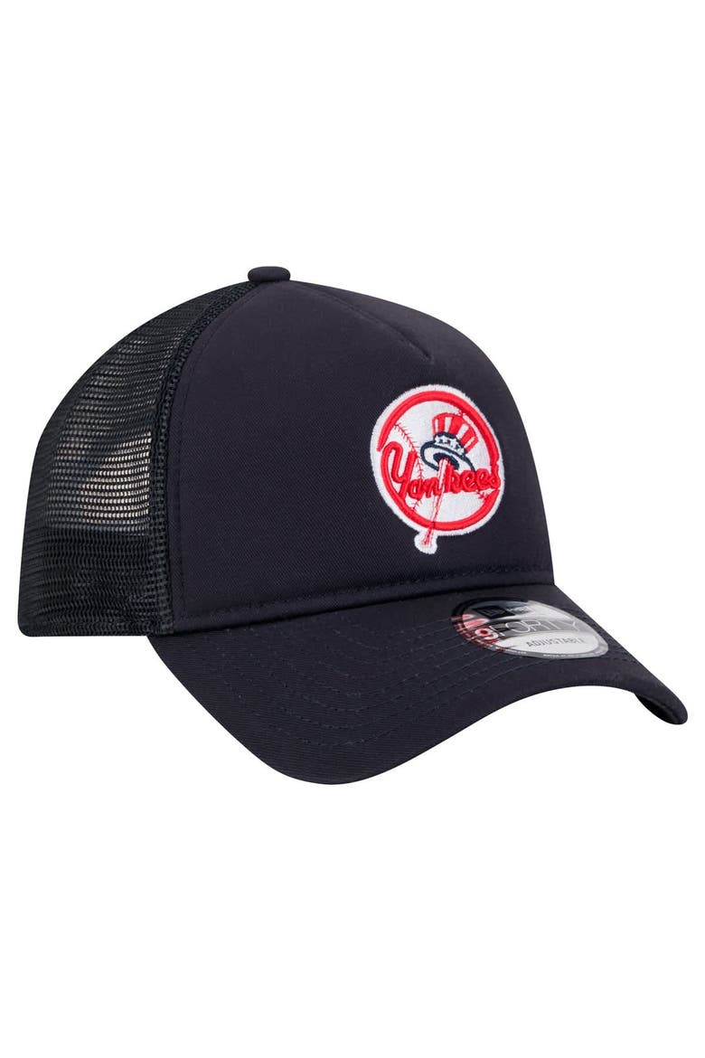 Men's New Era Navy New York Yankees 9FORTY A-Frame Trucker Adjustable Hat, Alternate, color, Navy