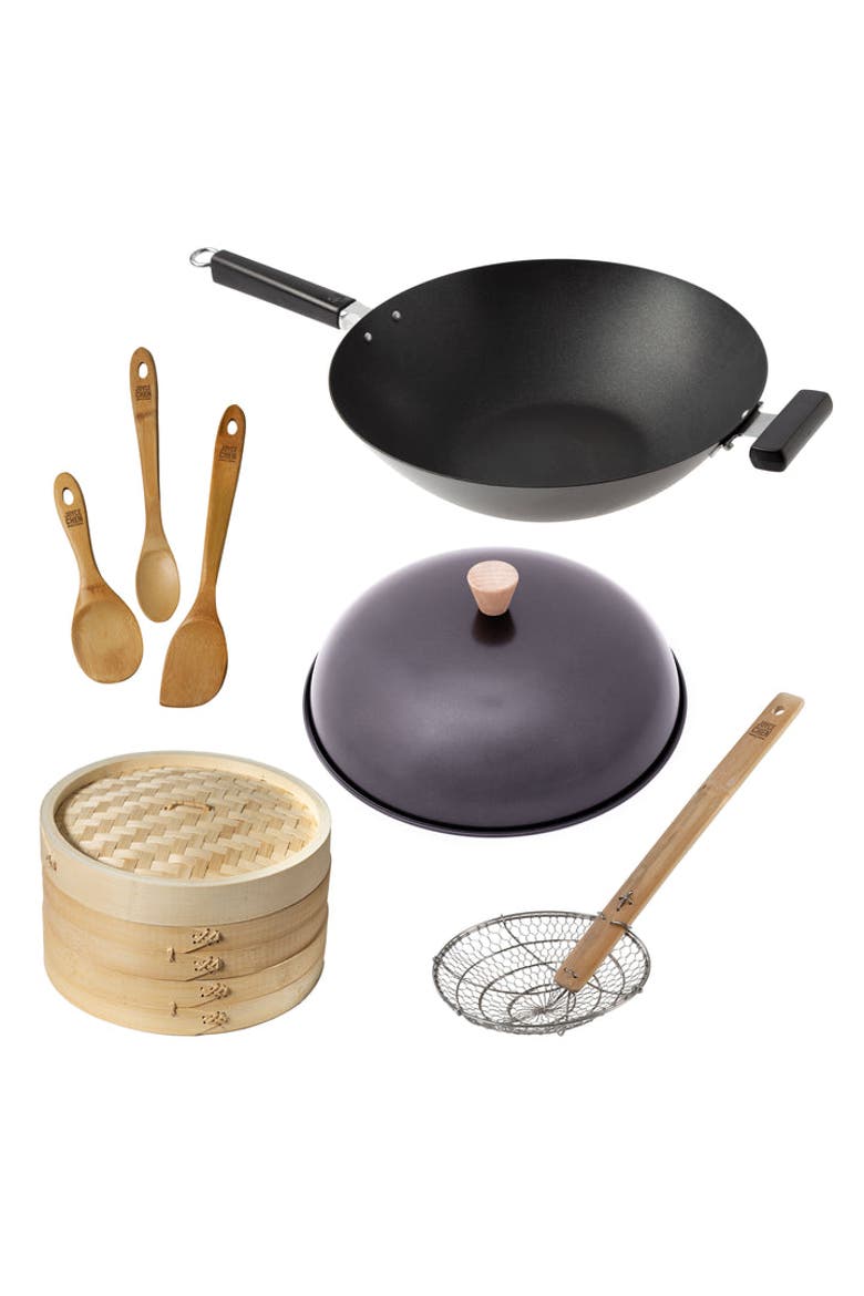 Professional Series Nonstick 14" Wok Bundle, 5 piece, Main, color, Bamboo/Carbon Steel