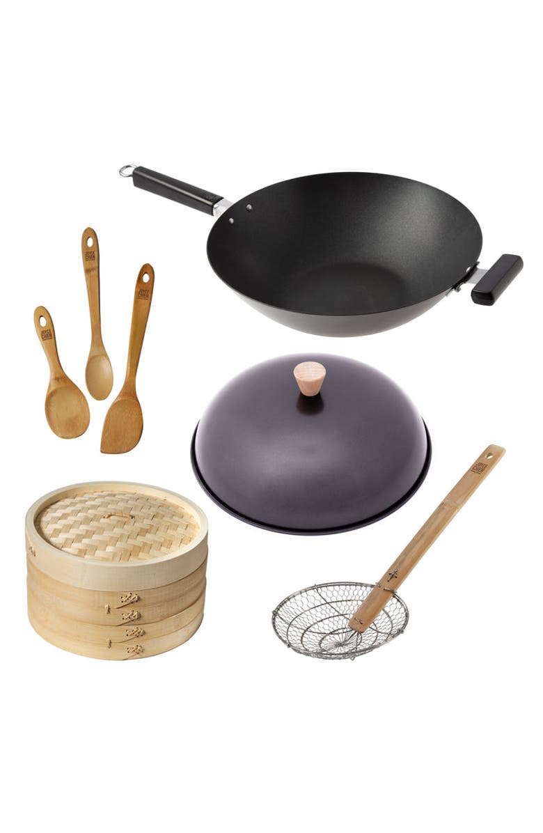 JOYCE CHEN Professional Series Nonstick 14" Wok Bundle, 5 piece, Main, color, Bamboo/Carbon Steel