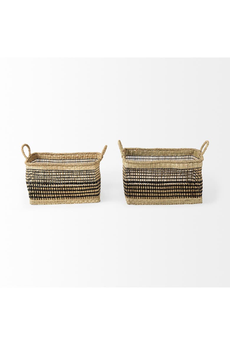 Nia Set of 2 Seagrass Rectangular Basket with Handles, Alternate, color, Brown