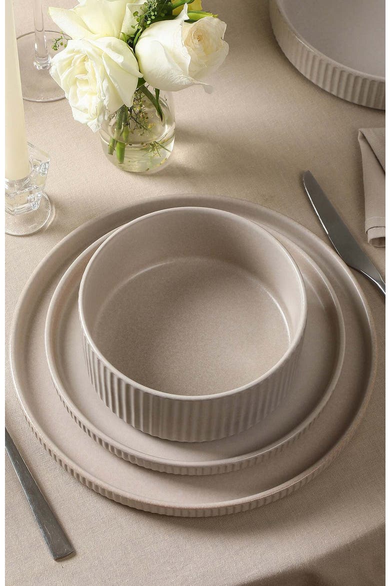 Haven Stoneware 16-Piece  Dinnerware Set with Pasta Bowls, Alternate, color, Beige