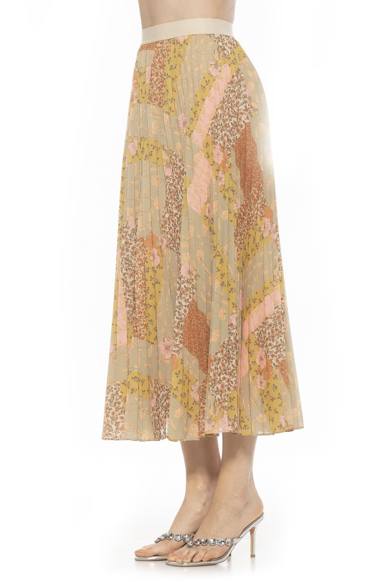Kesia Midi Chiffon Pleated Skirt, Alternate, color, BEIGE WILDFLOWERS
