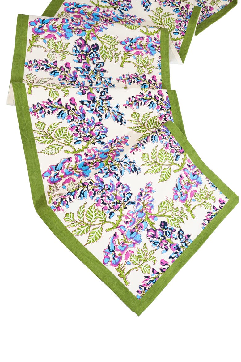 Print Cotton Table Runner, Main, color, GREEN/ BLUE