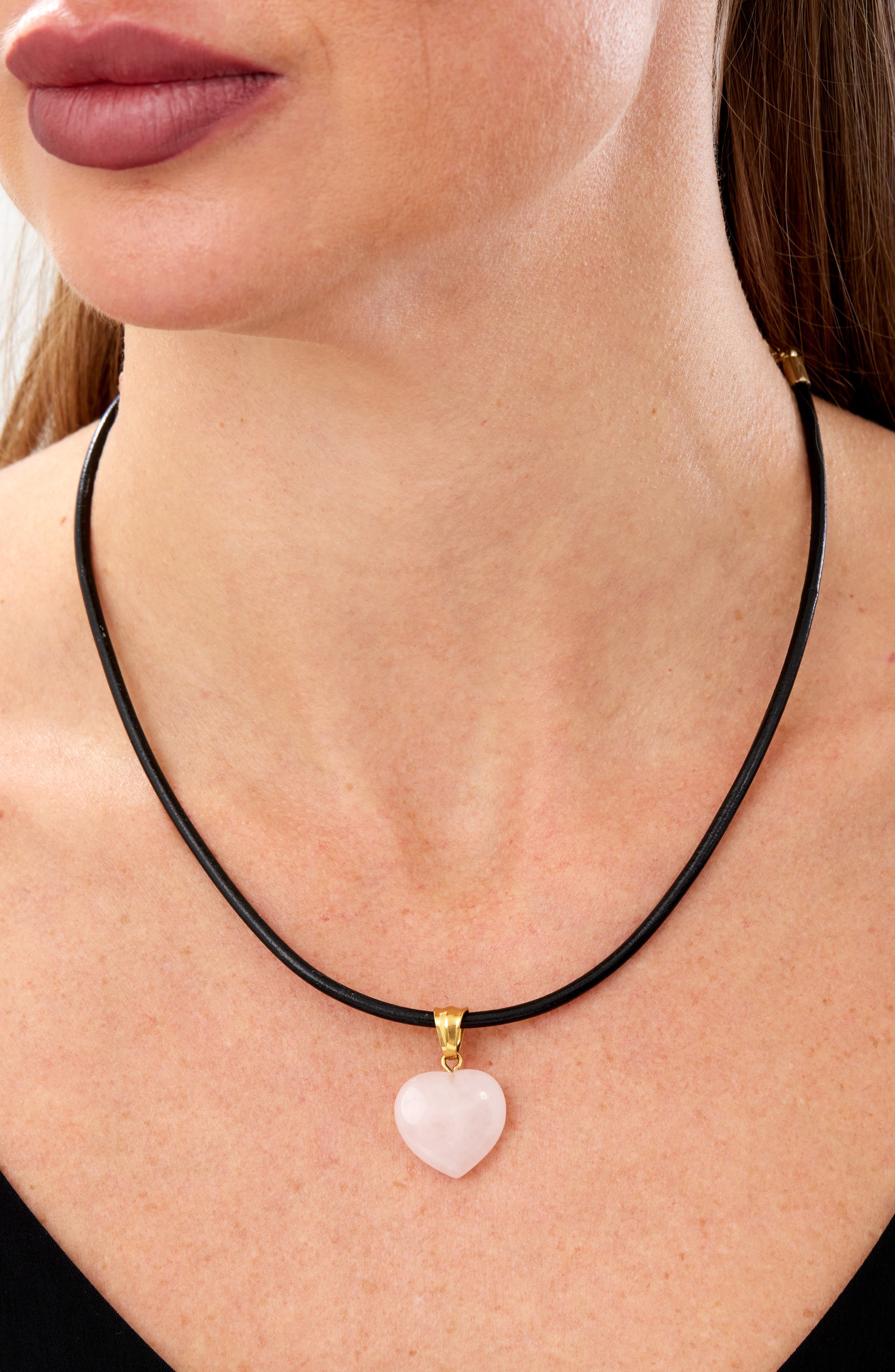 Rose Quartz Heart Pendant Leather Necklace