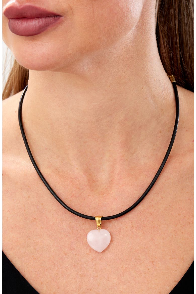 Rose Quartz Heart Pendant Leather Necklace, Main, color, PINK