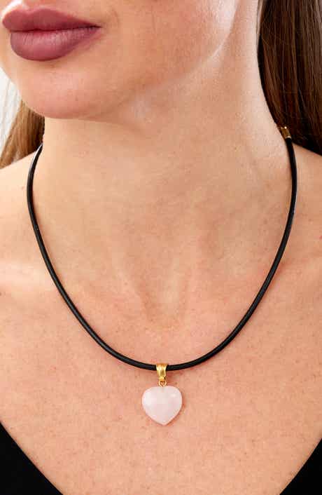 Rose Quartz Heart Pendant Leather Necklace