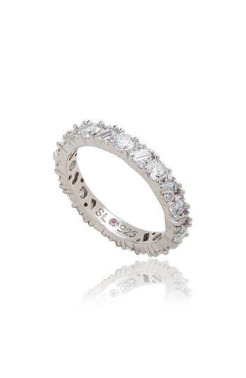 Suzy Levian Sterling Silver Thin White Cubic Zirconia Eternity Band In Metallic