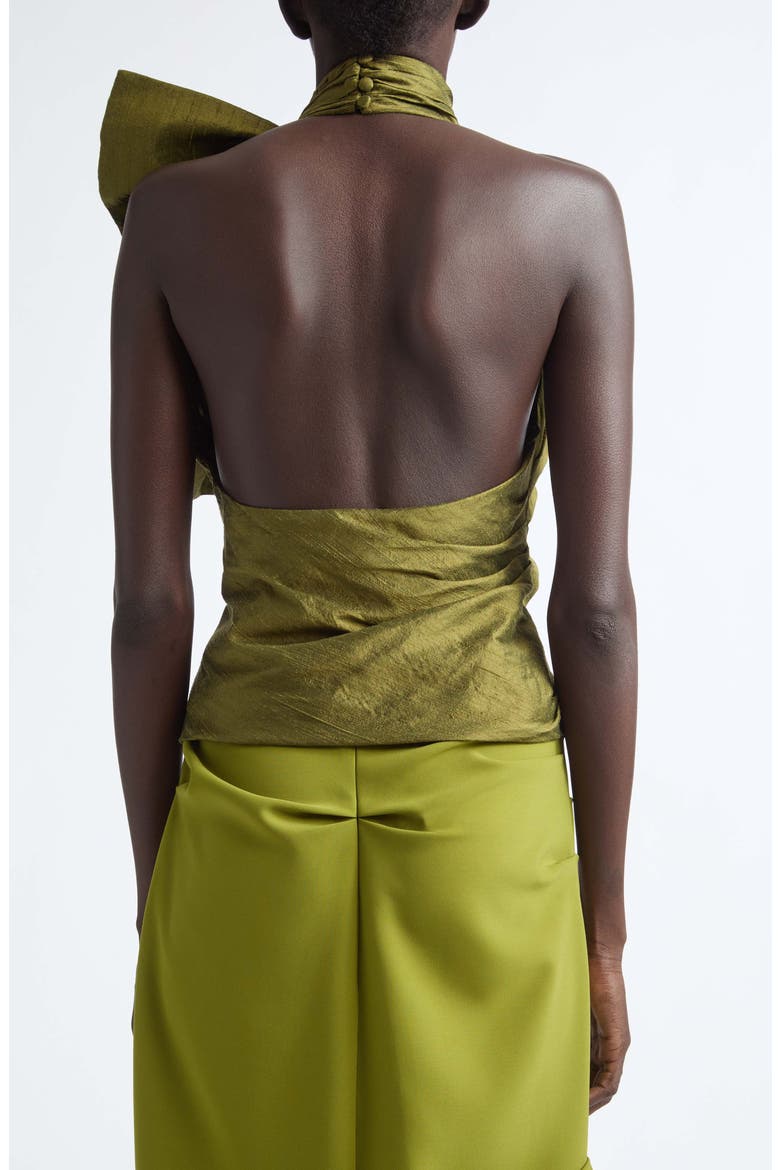 Bow Neck Silk Halter Top, Alternate, color, CALLALOO
