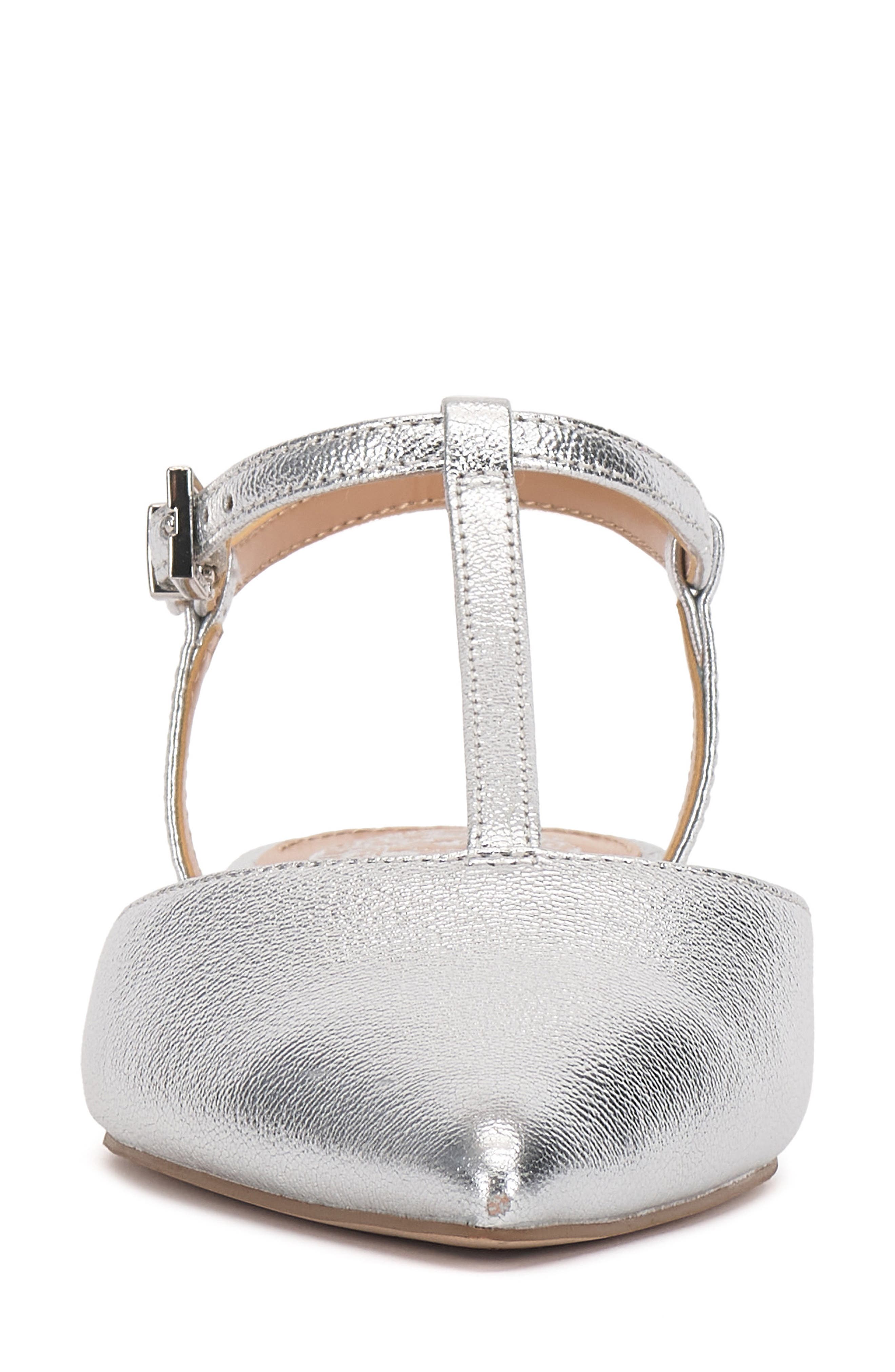 Varena Ankle Strap Pointed Toe Flat, Alternate, color, LUX SILVER