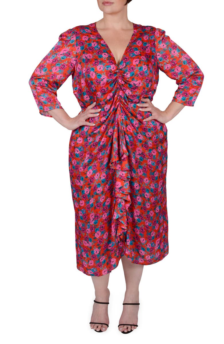 MAYES NYC Winnie Ruched Satin Dress, Main, color,