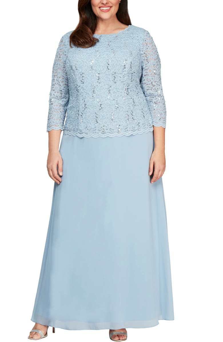 Alex Evenings Mock Two-Piece A-Line Gown, Main, color, 