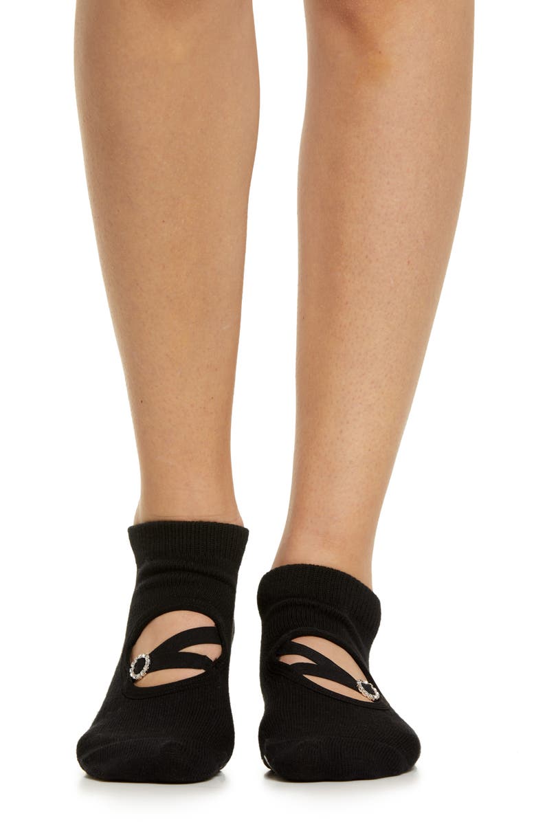 Arebesk Rhinestone Buckle No-Slip Socks, Alternate, color, Black