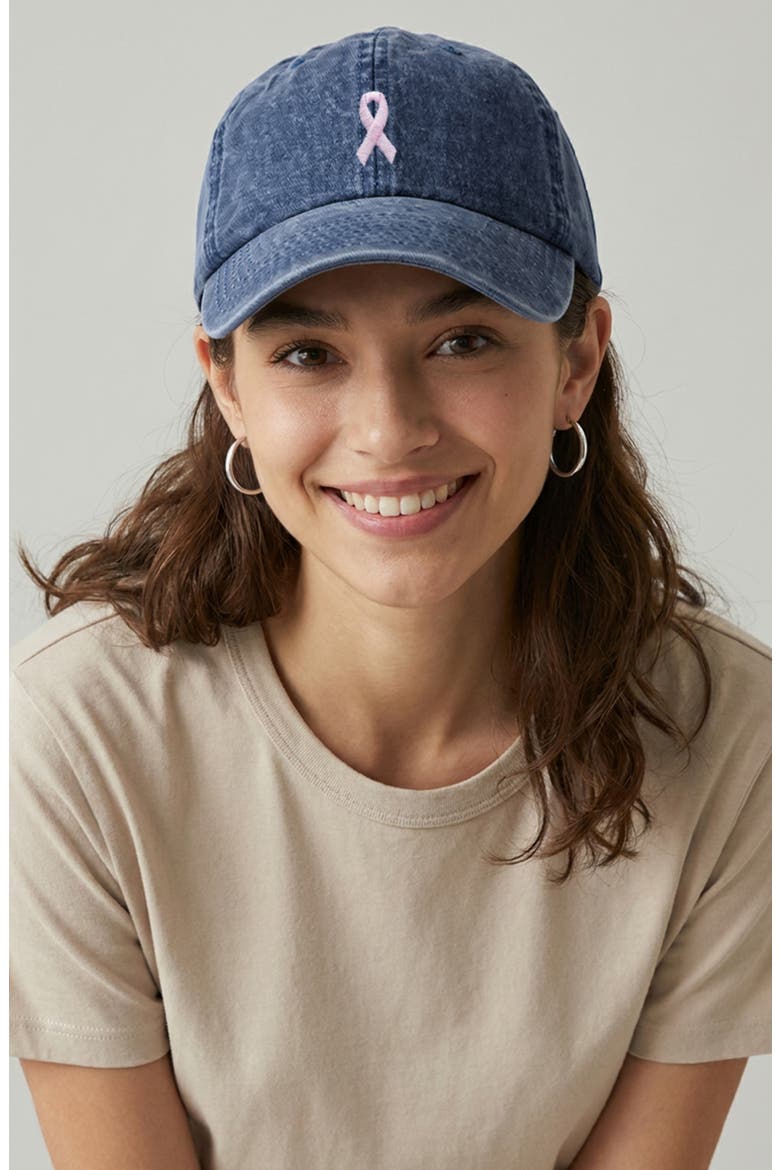Pink Ribbon Dad Cap, Alternate, color, Washed Navy Blue