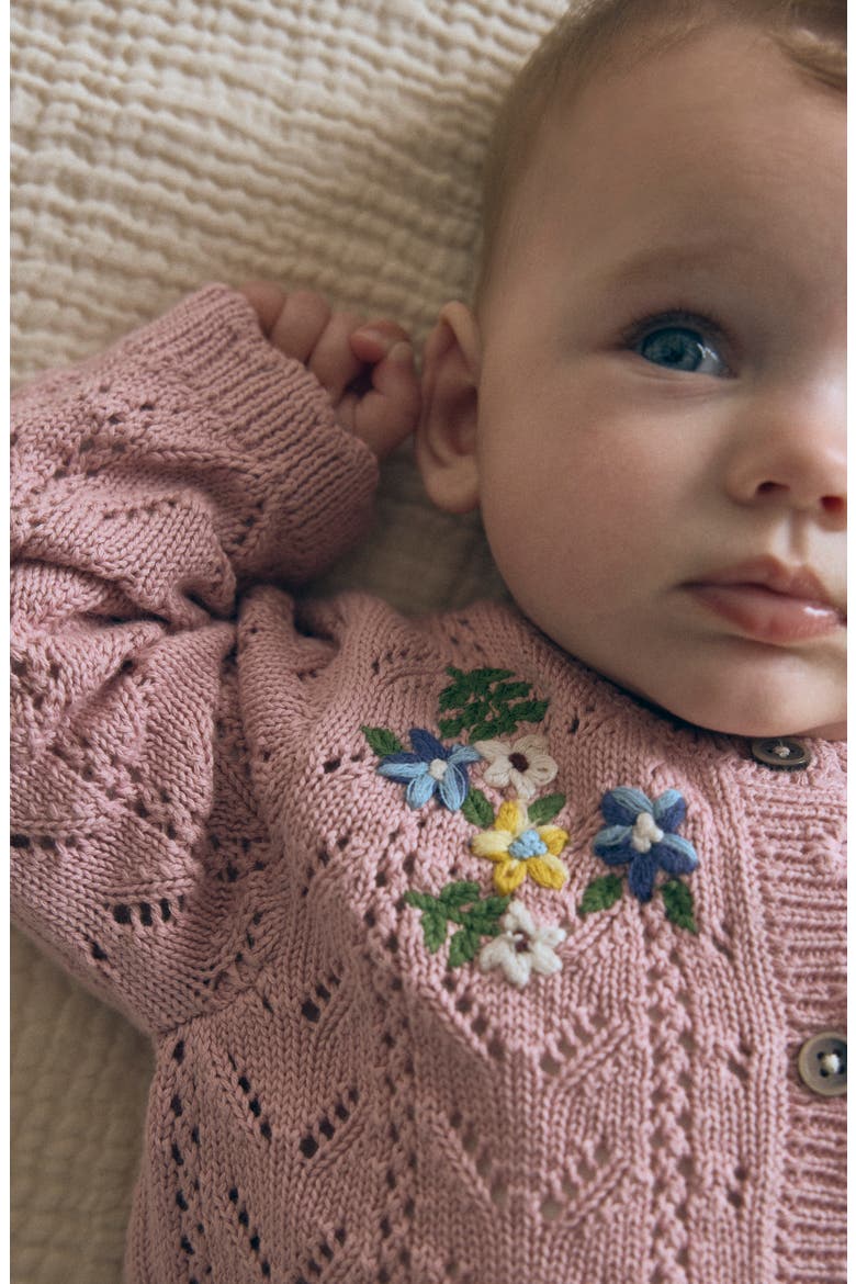Kids' Floral Embroidered Cotton Cardigan, Alternate, color, PINK MINI EMBROIDERED