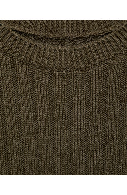 Shop Mango Convertible Cold Shoulder Rib Sweater In Khaki Green
