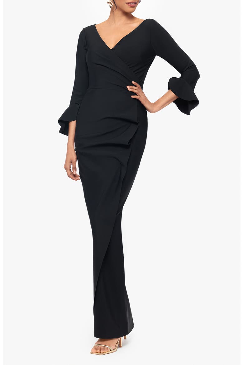 Ruffle Sleeve Faux Wrap Gown, Alternate, color, BLACK