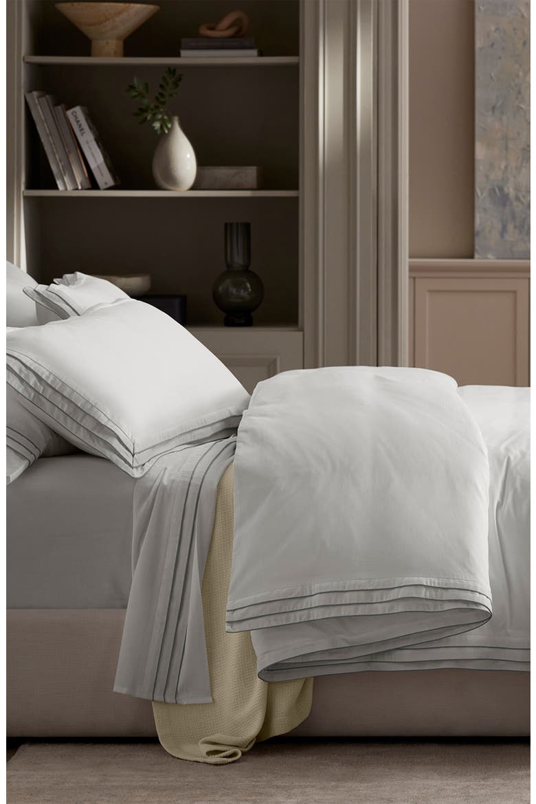 Signature Triple Pleat Duvet Cover & Sham Set, Alternate, color, WHITE/ SHORE