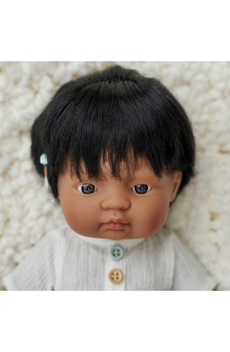 Miniland Hispanic Boy Baby Doll with Black Hair and Hearing Aid - 15", Alternate, color, Brown