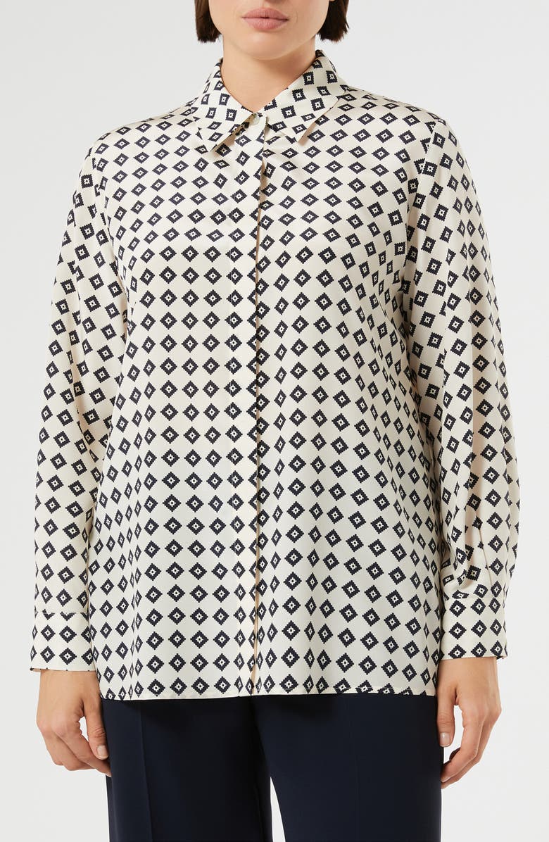 Marina Rinaldi Lusso Silk Button-Up Shirt, Main, color, Ivory