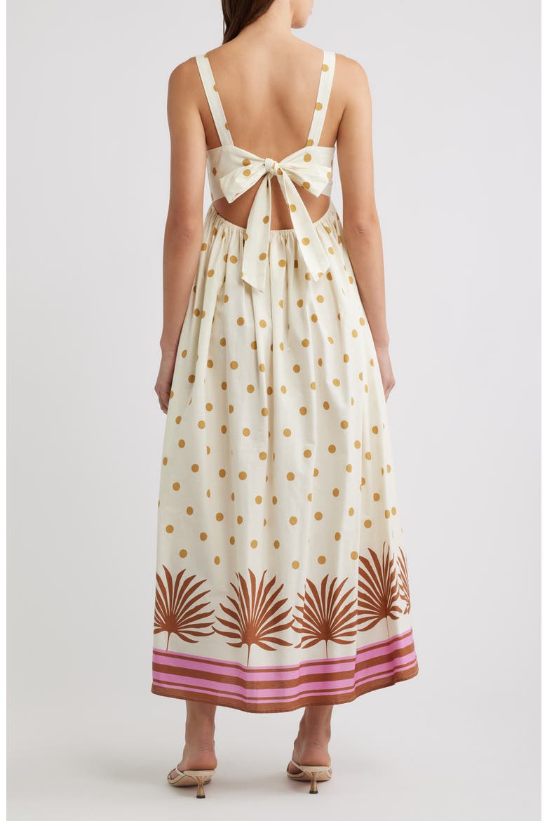 Polka Dot & Border Print Cotton Dress, Alternate, color, IVORY