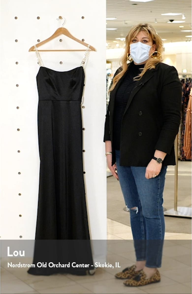 Square Neck Embellished Strap Sheath Gown, sales video thumbnail