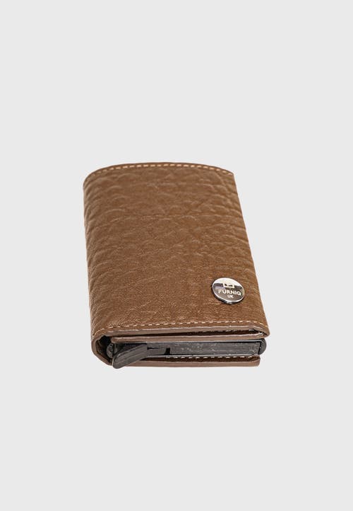Furniq Uk Genuine Leather Elephant Pattern Trifold Card Holder In Brown