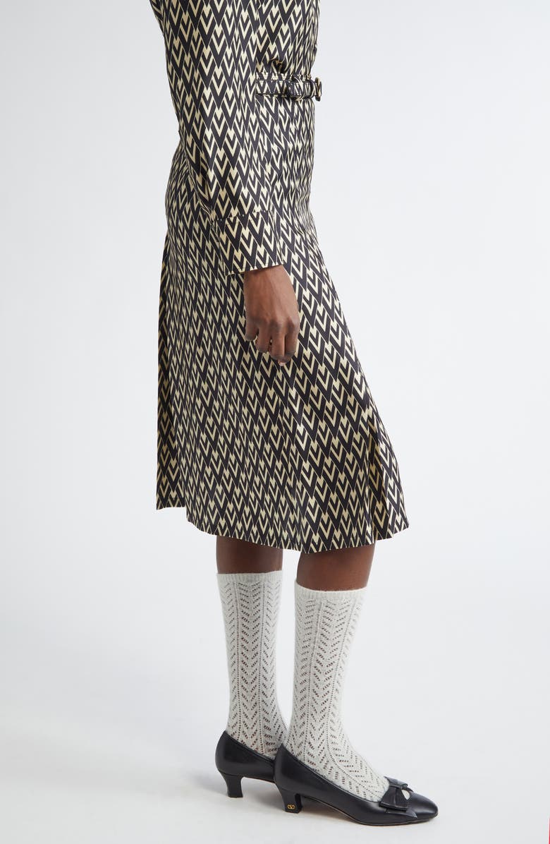 Valentino Garavani Toute la V Belted Silk Twill Midi Skirt, Alternate, color, Black/ Cream