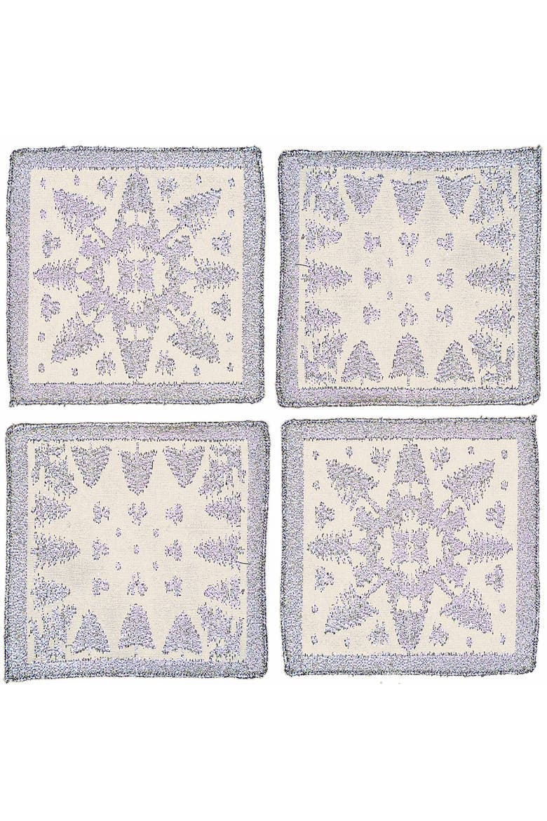 Scottish Leno Gauze Cocktail Napkins, Main, color, Silver Lurex