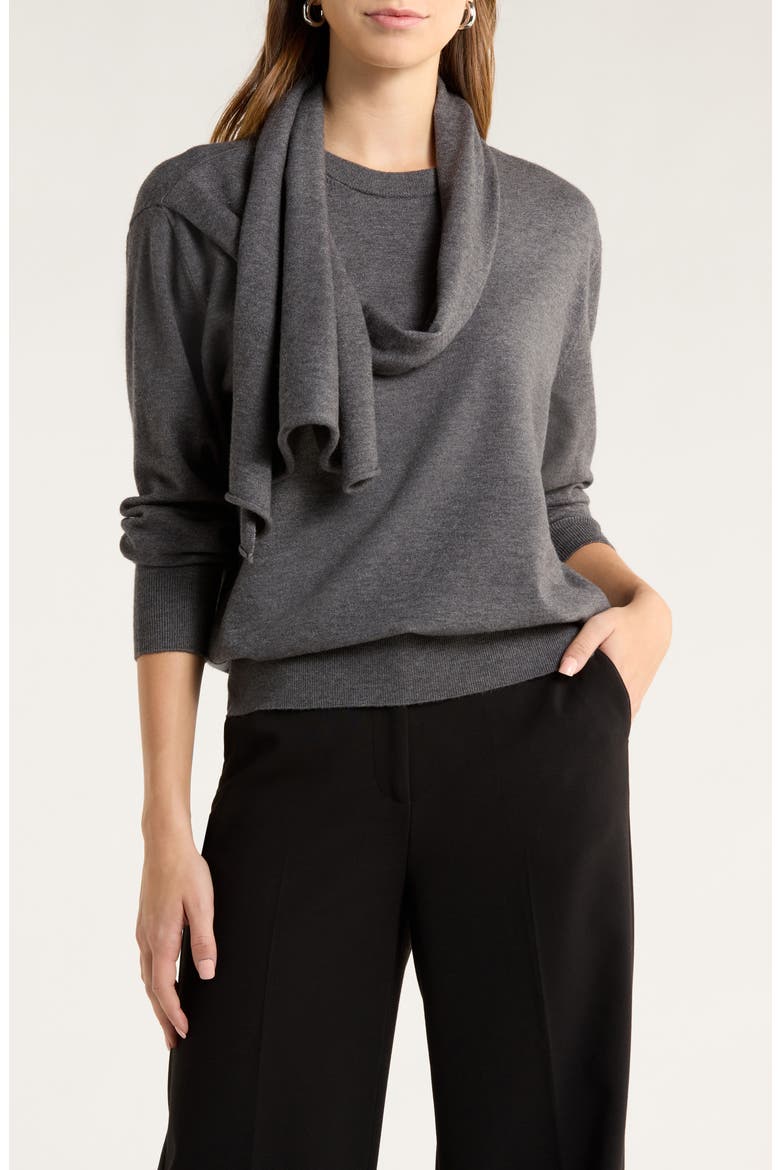 Crewneck Scarf Sweater, Main, color, MEDIUM HEATHER GREY