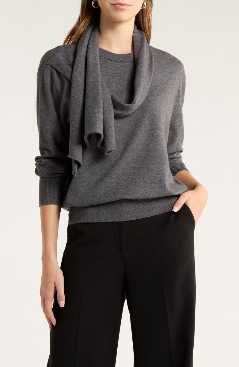 Halogen<sup>®</sup> Crewneck Scarf Sweater, Main, color, Medium Heather Grey
