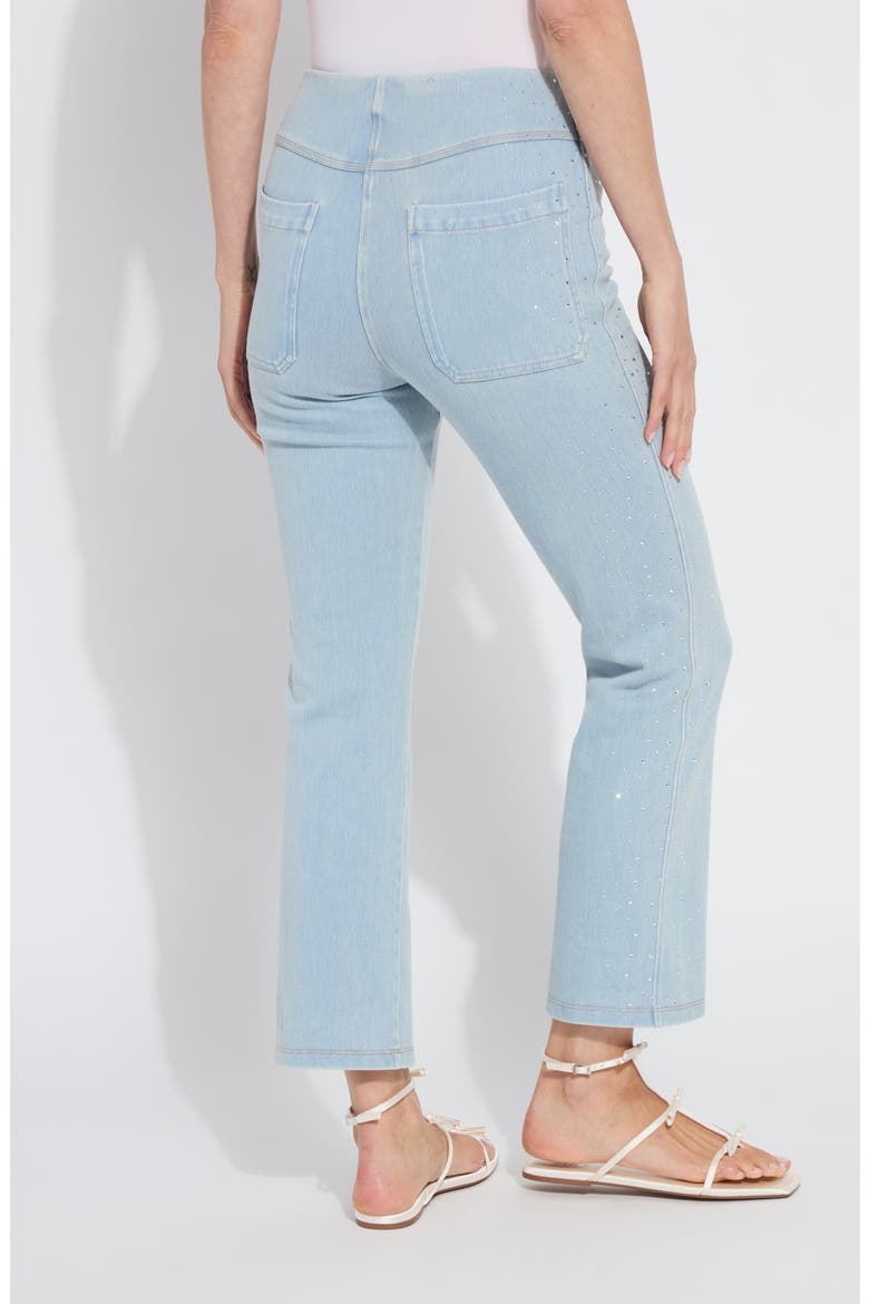 Pull-On Crystal Embellished Baby Bootcut Ankle Jeans, Alternate, color, TINTED BLUE