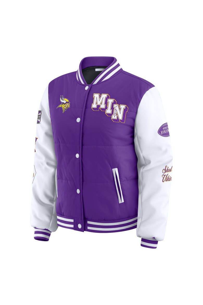Women's WEAR by Erin Andrews Purple Minnesota Vikings Varsity Full-Snap Puffer Jacket, Alternate, color, Purple