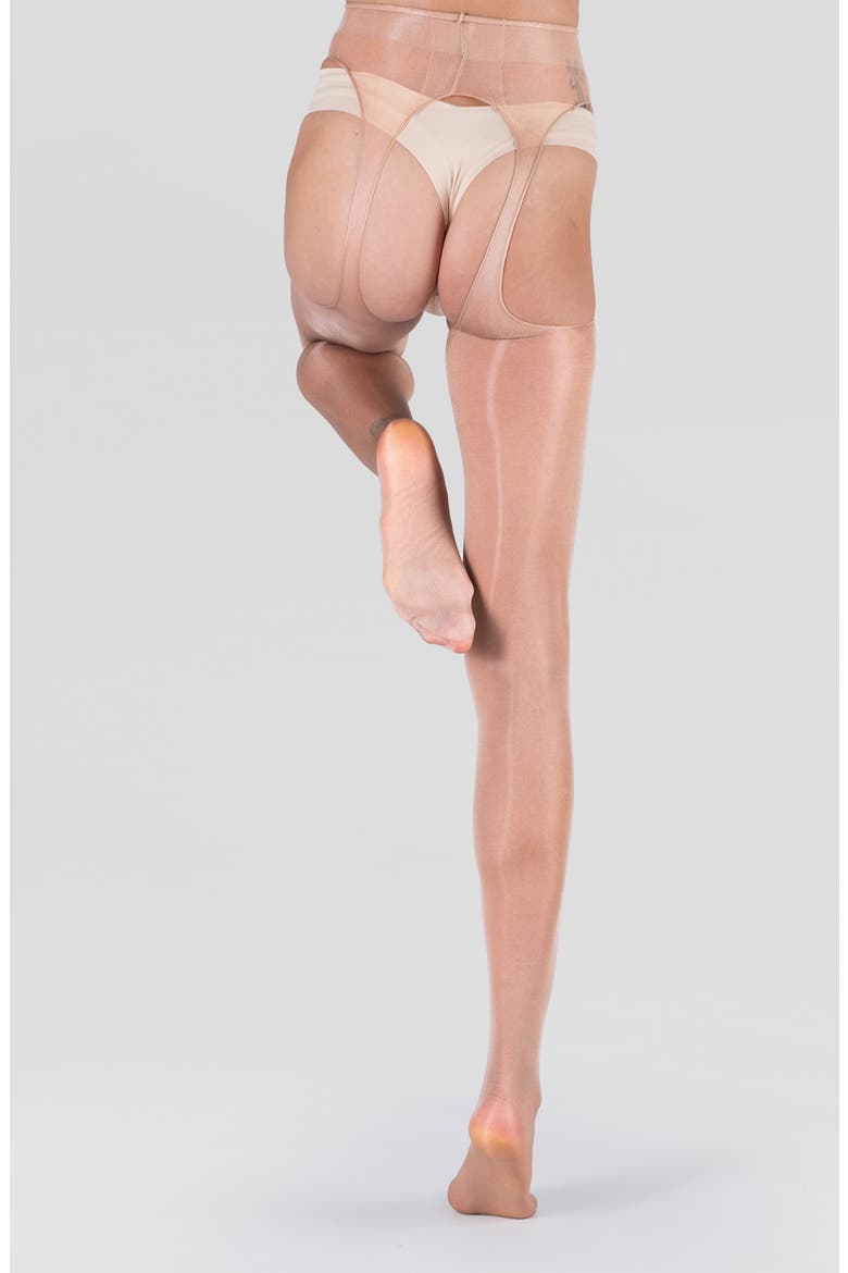 Lustrous Silky Shiny Sheer Suspender Crotchless Tights, Alternate, color, NATURAL